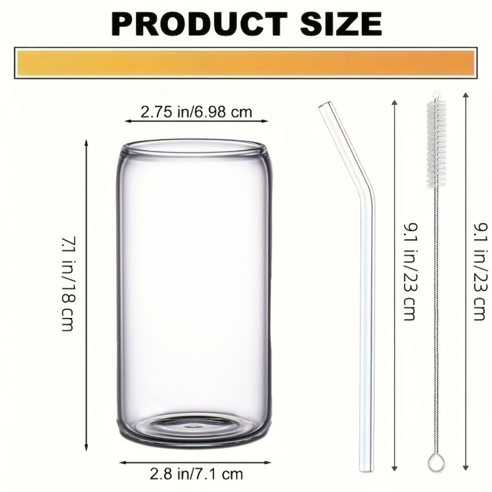 Glass Coffee Cup Drinkware Set, 16oz Clear Cups with Bamboo Lids, Glass Straws and Brushes in 4 to 16 Pieces