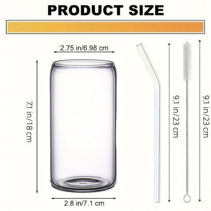 Glass Coffee Cup Drinkware Set, 16oz Clear Cups with Bamboo Lids, Glass Straws and Brushes in 4 to 16 Pieces