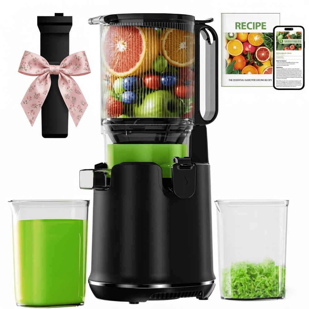 Cold Press Slow Juicer Machine with 5.3-Inch Large Feed Chute - High Juice Yield, Safety Lock, One-Click Cleaning