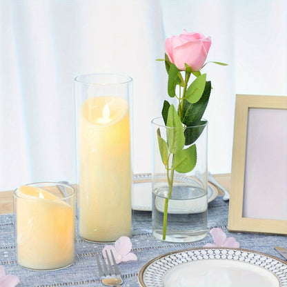Glass Cylinder Vases Set 12 or 24pcs Clear Tall Flower Vase Candle Holder 4 Sizes for Wedding for Entryways, Bedrooms and Living Spaces
