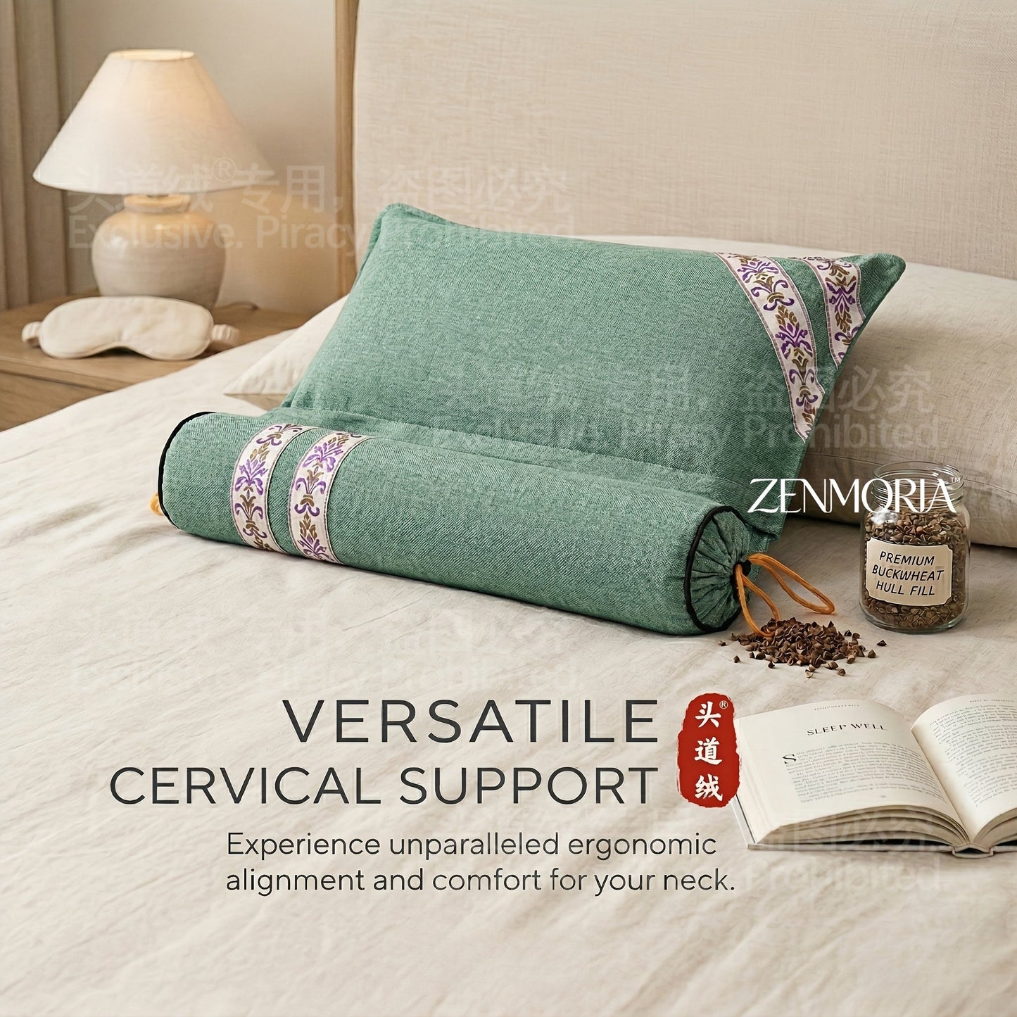 Detachable 2-in-1 Buckwheat Pillow, Support & Adjustable Comfort for Better Sleep for Sofas, Beds and Everyday Home Comfort
