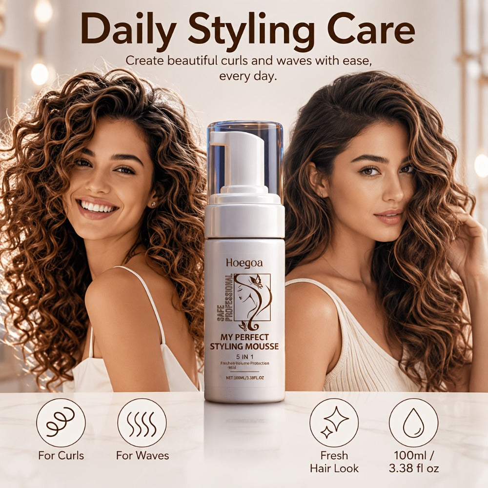 Hair Styling Mousse with Mint Extract & Hyaluronic Acid – Long-Lasting Flexible Hold, Moisturizing Mild Formula, Frizz Control