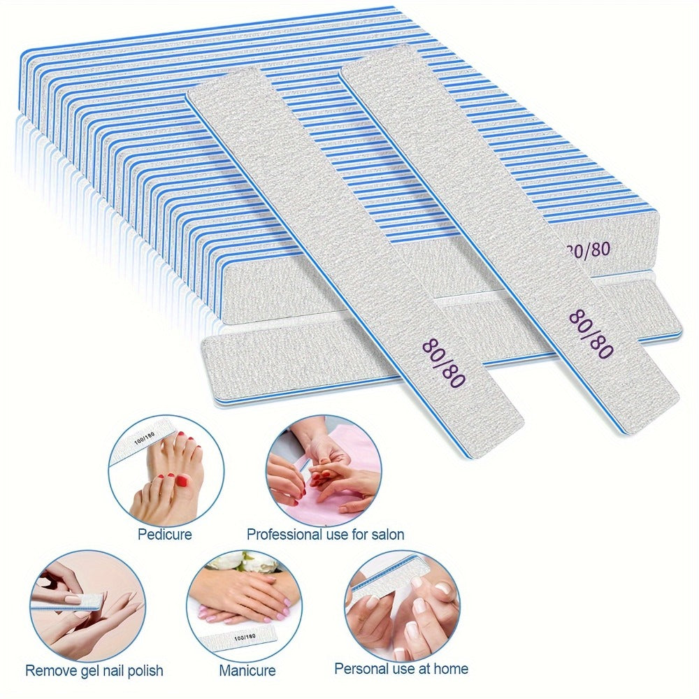 Professional Nail Files 50pcs Bulk Set Double Sided Emery Boards – 80/80, 100/100 & 100/180 Grit Options for Acrylic