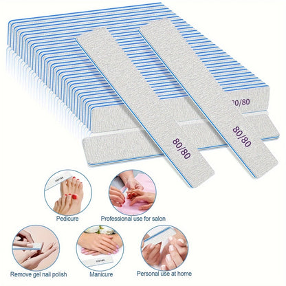 Professional Nail Files 50pcs Bulk Set Double Sided Emery Boards – 80/80, 100/100 & 100/180 Grit Options for Acrylic