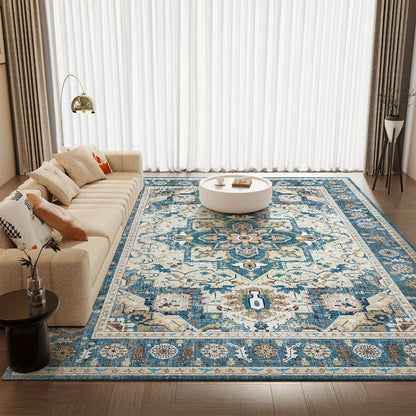 Area Rug Retro Tie-Dye Print in Orange, Grey or Light Green with Three Machine-Washable Sizes