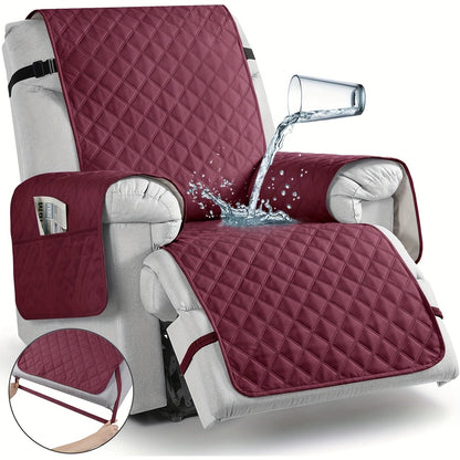 Chair Cover Quilted Recliner Throw with Side Pocket and Adjustable Strap in Seven Available Colors