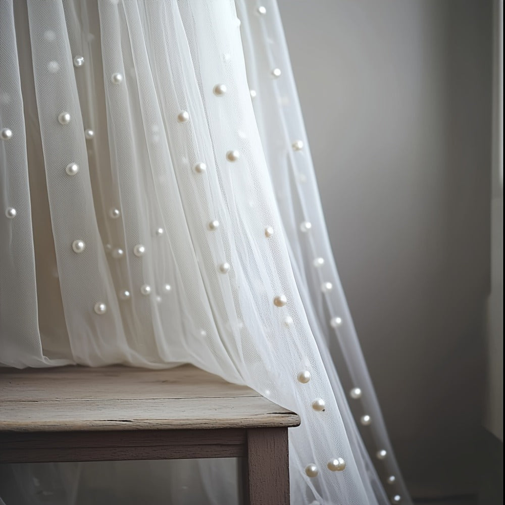 White Pearl Sheer Tulle Fabric Roll 160x300cm – Elegant Organza Mesh for Wedding Backdrop Table Skirt Window Drape Party Decoration Bridal