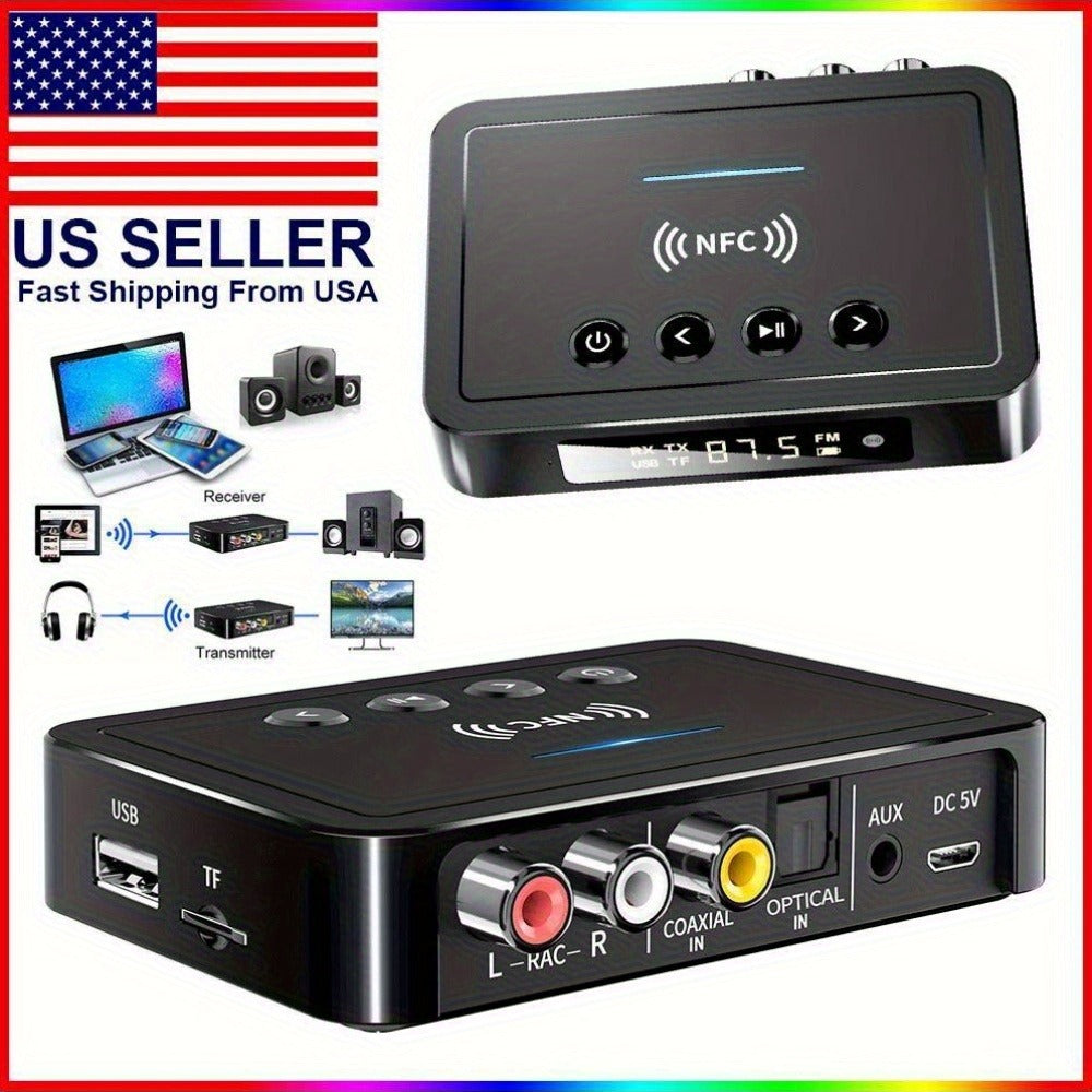 Bluetooth Transmitter Receiver 2-in-1 Wireless Audio Adapter with 3.5mm AUX NFC Input to Dual RCA Output