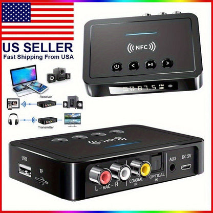 Bluetooth Transmitter Receiver 2-in-1 Wireless Audio Adapter with 3.5mm AUX NFC Input to Dual RCA Output