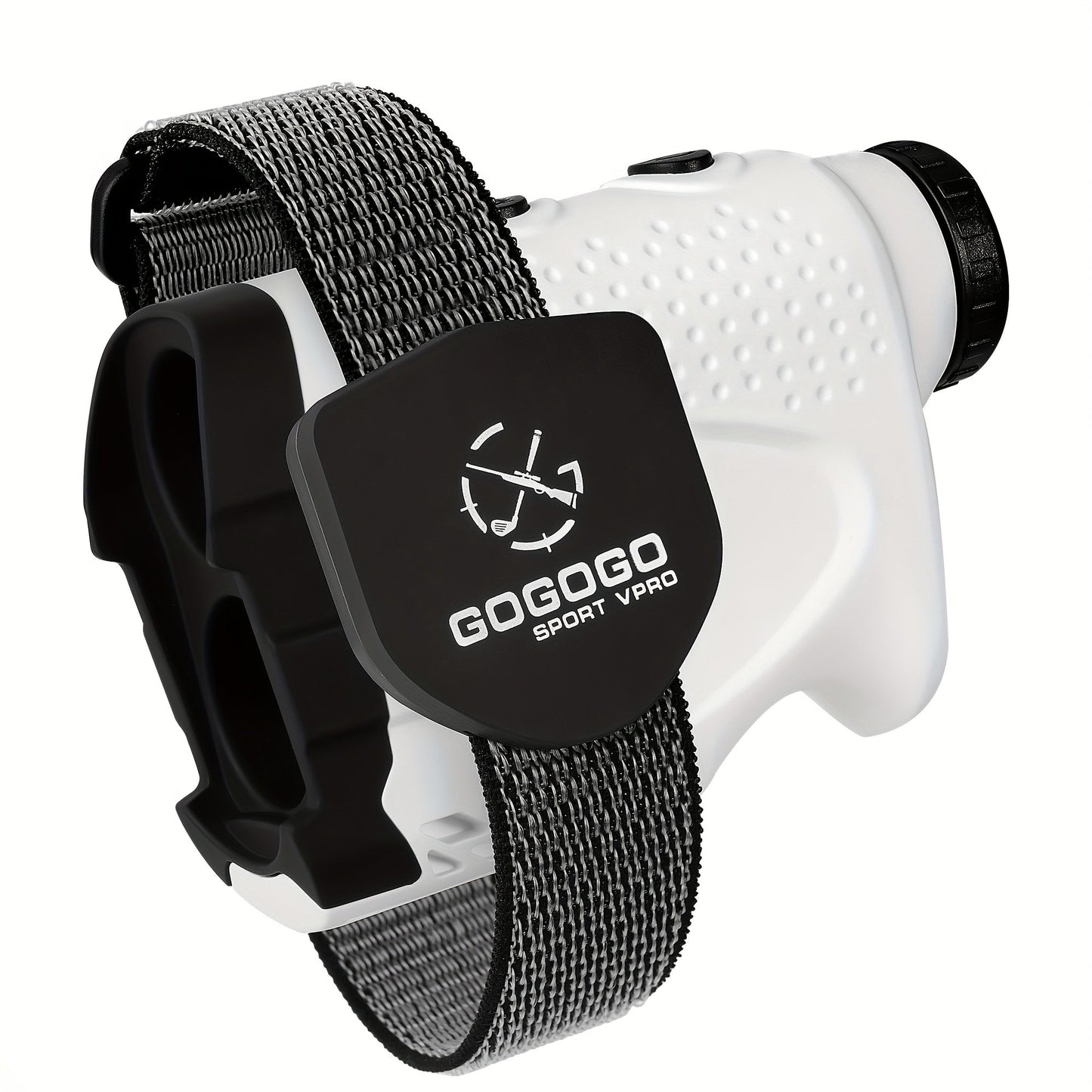 Magnetic Golf Rangefinder Strap Mount with Adjustable Black Woven Band, Hook-and-Loop Closure and Square Housing