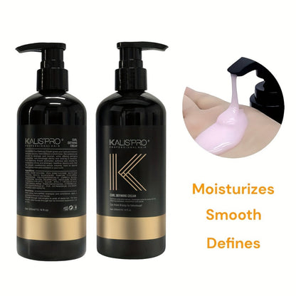Curl Defining Cream and Detangling Brush Set by KALISPRO with One or Two 300ml Pump Bottles