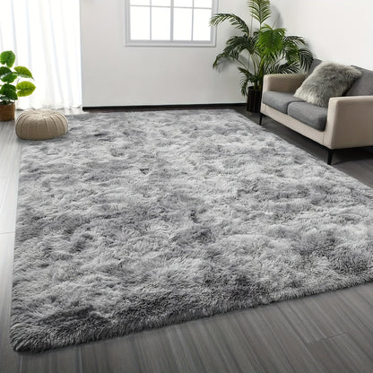 Shaggy Plush Area Rug – Soft Fluffy Carpet for Living Room, Bedroom & Sofa | Non-Slip Machine Washable Tie-Dye & Solid Color Long Pile Rug |
