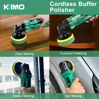 KIMO-Labeled 20V Cordless Rotary Buffer Polisher Kit with Six Speeds, Two 2.0Ah Batteries and Pictured Pads