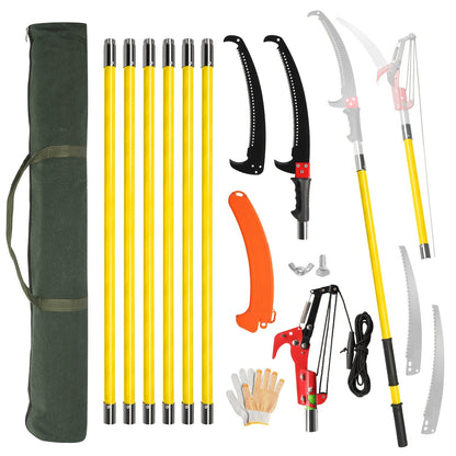 26FT Manual Pole Saw with Pruner & Bag for Garden, Patio and Yard Use, with the Listed Configuration