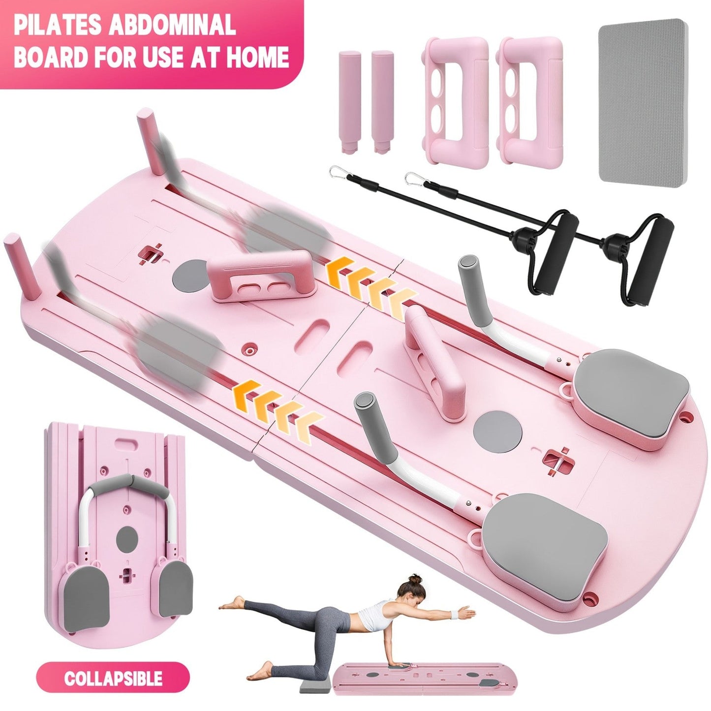 Foldable Pilates Board 8-in-1 with Resistance Bands – Anti-Slip Yoga Push-Up Board for Core Strength, Balance