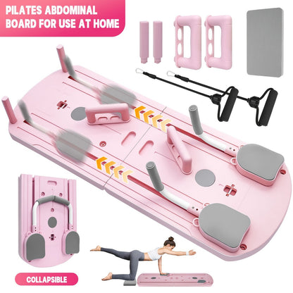 Foldable Pilates Board 8-in-1 with Resistance Bands – Anti-Slip Yoga Push-Up Board for Core Strength, Balance