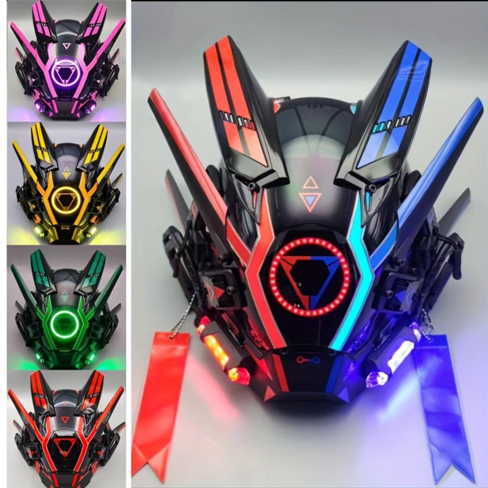 LED Mechanical Costume Mask with 10.23-Inch Height and Yellow, Green, White, Red or Blue Light Options