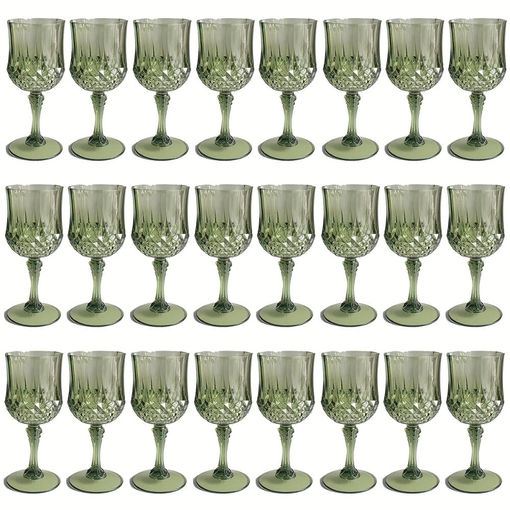 Plastic Wine Glasses 24 Pack – Colorful Shatterproof Goblets for Parties, Weddings & Events – Reusable Vintage-Style Stemmed Cups