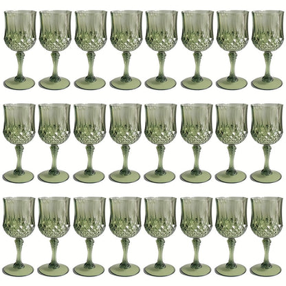 Plastic Wine Glasses 24 Pack – Colorful Shatterproof Goblets for Parties, Weddings & Events – Reusable Vintage-Style Stemmed Cups