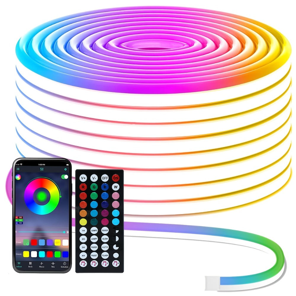 Neon Rope Lights RGB LED Flexible Strip with App & Remote Control, Music Sync, Cuttable, 24V Safe