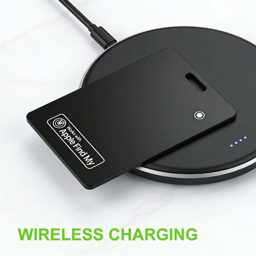 Ultra-Thin Rechargeable Apple Find My Wallet Tracker Card with Qi Wireless Charging and Built-In Ring Alert