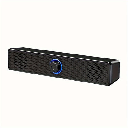 USB Wired Desktop Speaker Bar with 4D Audio Effect & Blue LED - Stereo Sound, 3.5mm AUX Input, Independent Volume Control
