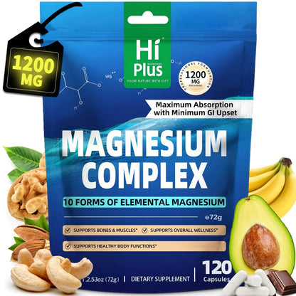 Magnesium Glycinate Complex 1200mg 10-in-1 Full Spectrum Vegan Capsules for Deep Sleep Calm Anxiety Heart Bone & Nerve Health