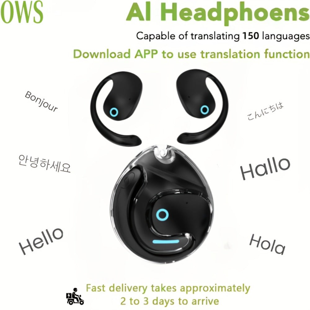 144-Language AI Real-Time Translation Earbuds, Two-Way Interpreter Earphones USB & Battery Rechargeable with Carrying Pouch