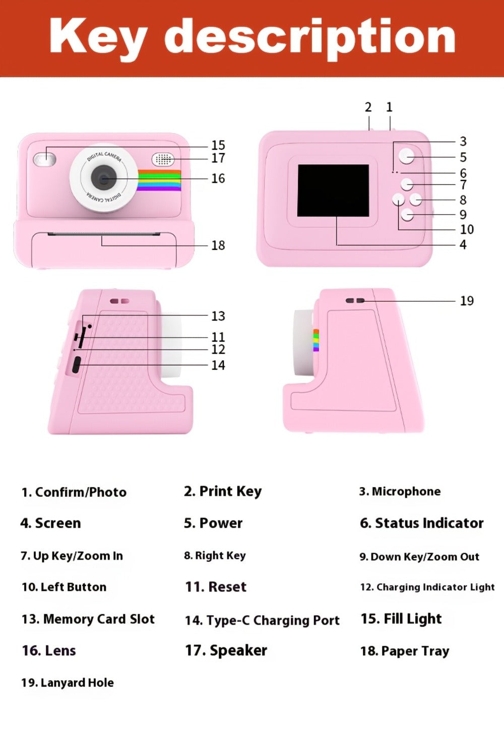 Instant Print Digital Camera with 1-Second Photo Printing, 1080P HD Screen, Selfie & Video Camera