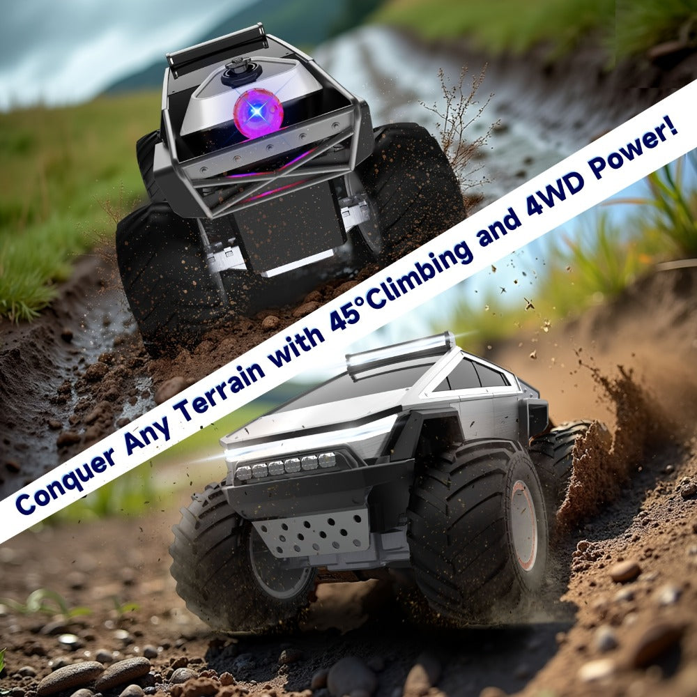 1:12 Scale RC Monster Truck 4WD, Remote Control Cybertruck & Pickup Truck with LED Lights & Sound Effects