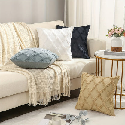 Decorative Pillow Covers 18x18 Set of 4 Boho Soft Plush Faux Wool Throw Pillow Cases with Zipper for Sofa Couch Bedroom Living Room