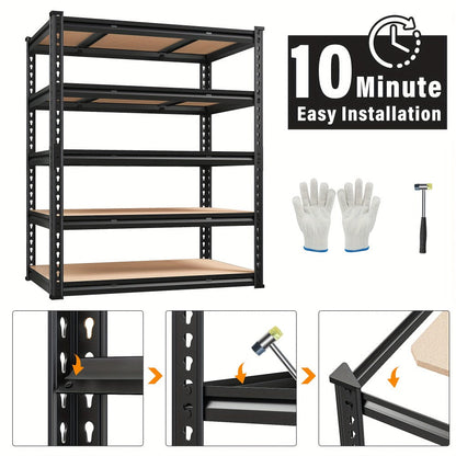 Garage Shelving 5-Tier Metal Storage Shelves Adjustable Steel Shelf Unit for Garage Basement Warehouse Easy Assembly Black Silver
