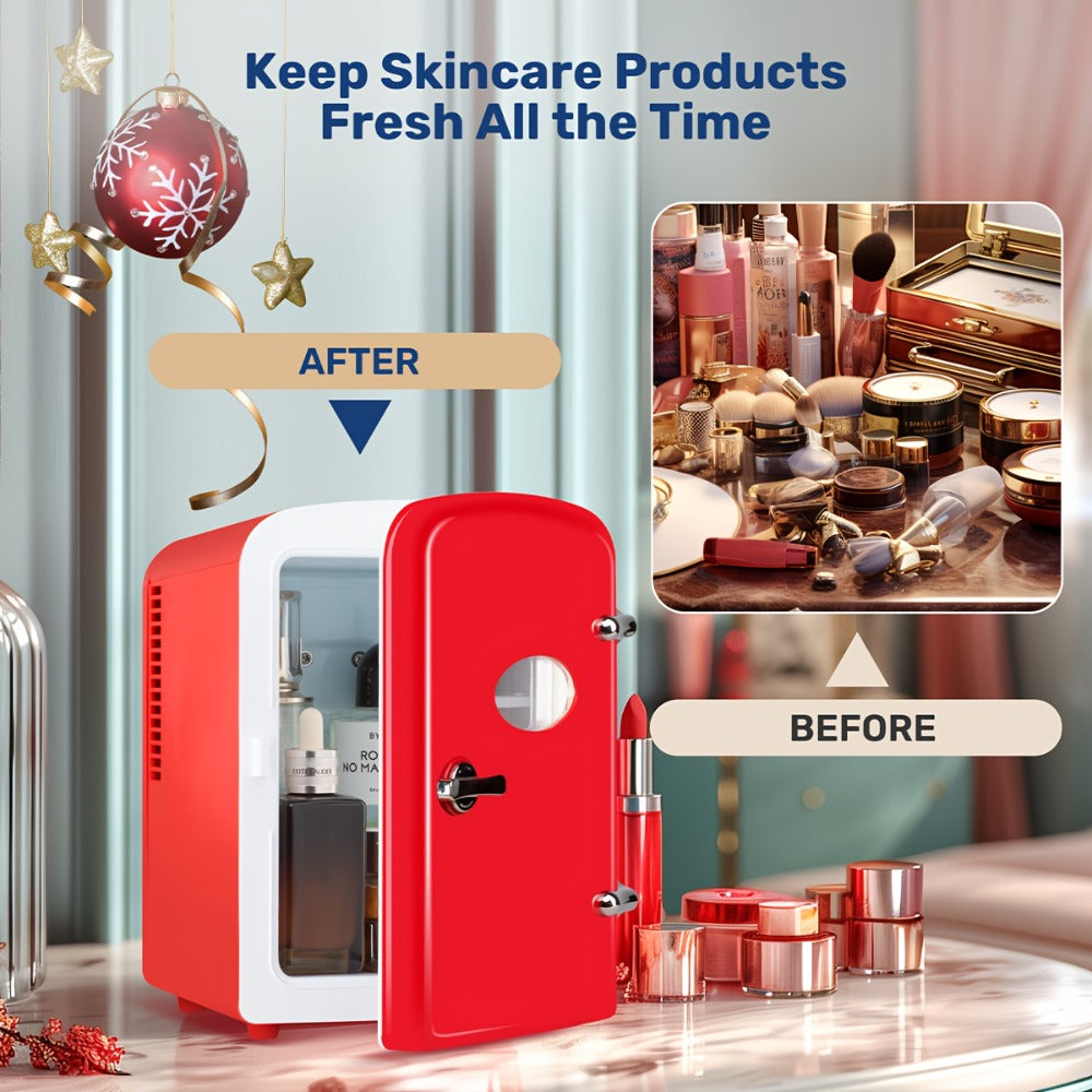 4-Liter Portable Mini Cooler and Warmer with Decorative Stickers, Carry Handle, Shelf and Black, Pink or Red Options