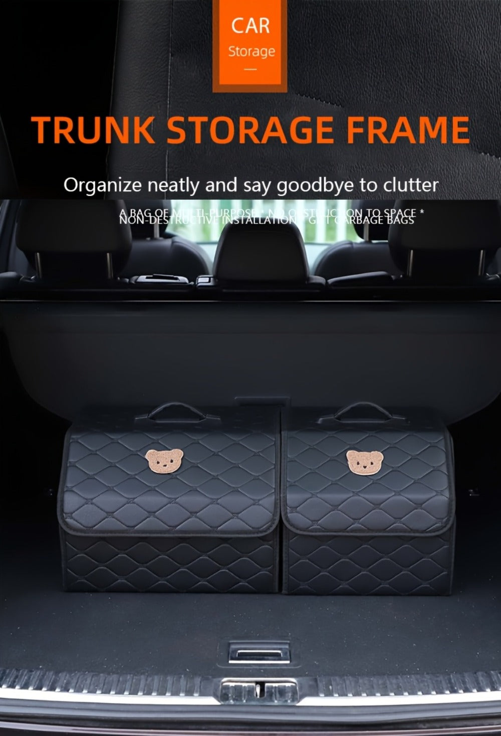 Car Trunk Organizer, Foldable Faux Leather Bow-Detail Box in 30L or 35L Size with Pink and Black Options