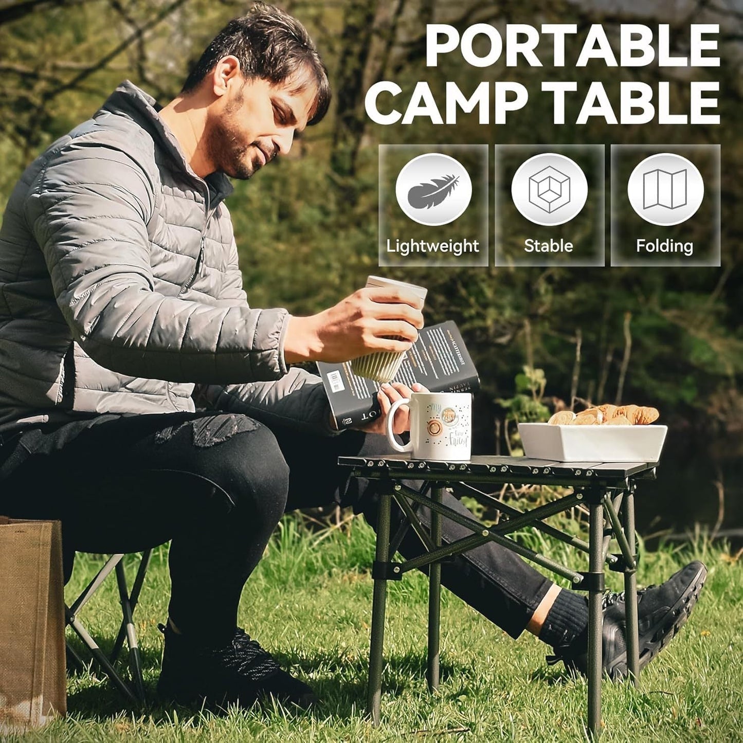 Lightweight Collapsible Camping Table with Carry Bag – Portable Folding Outdoor Table, Sturdy Aluminum Legs & Large Flat Surface for Picnic