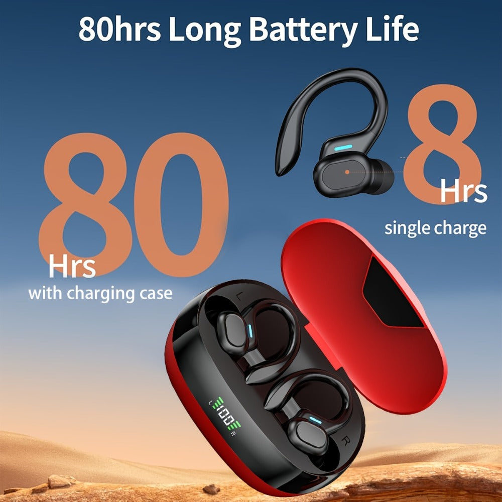 Wireless Earbuds Sport Earhooks with ENC Calls, LED Display, Touch Controls and Type-C Charging