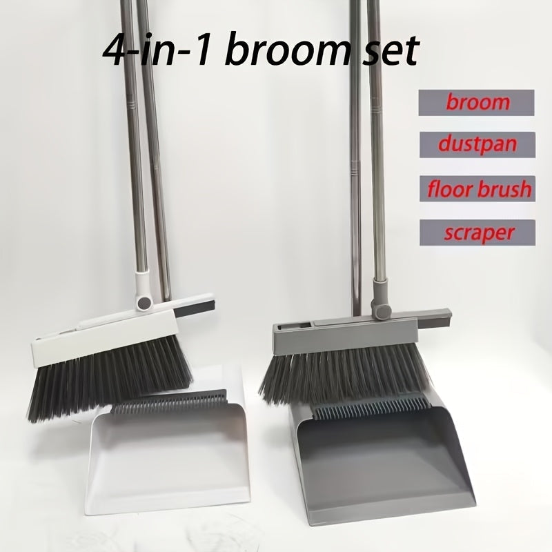 Broom and Dustpan Set with Long Handle - 2-in-1 3-in-1 4-in-1 Foldable Broom Dustpan Combo with Floor Brush for Home Office Dorm Room