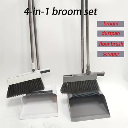 Broom and Dustpan Set with Long Handle - 2-in-1 3-in-1 4-in-1 Foldable Broom Dustpan Combo with Floor Brush for Home Office Dorm Room