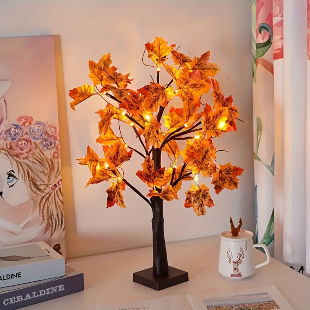LED Maple Leaf Tree Table Lamp 2 Pack - 21 Inch Battery Powered Artificial Tree Light for Entryways, Bedrooms and Living Spaces