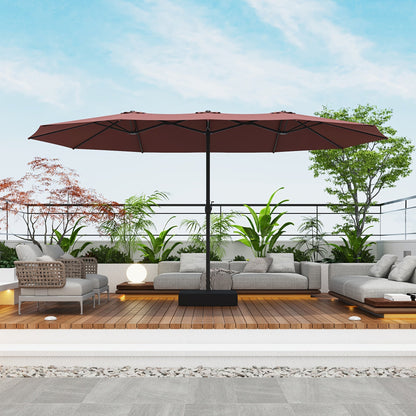 Patio Umbrella 15x9FT Double-Sided Rectangle with Optional 36 LEDs, 12-Rib Frame and Eight Color-Light Options