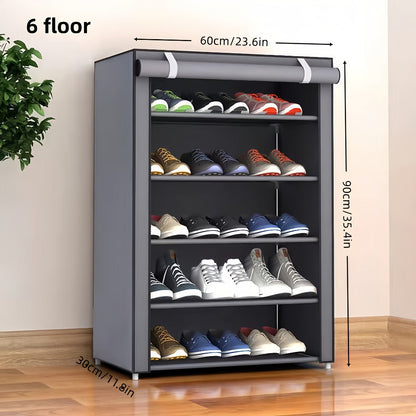 Shoe Rack with Dust Cover, 6/8/10 Tier High- Space Saving Shoe Organizer, Easy Assembly, 12mm Pipe