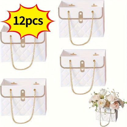 Paper Flower Bouquet Gift Bags with Metal Chain Handle Bulk – 12/24/36/48 Pcs Tote Bags for Wedding Party Birthday Florist Graduation