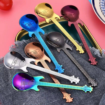 Guitar Shaped Spoons Set of 6 304 Stainless Steel Creative Teaspoons for Coffee Milk Tea Ice for Entryways, Bedrooms and Living Spaces