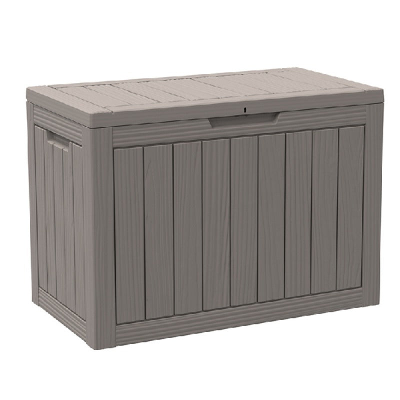 Outdoor Resin-Style Deck Box in 35- or 45-Gallon Sizes with Lockable Lid, Side Handles and Two Colors