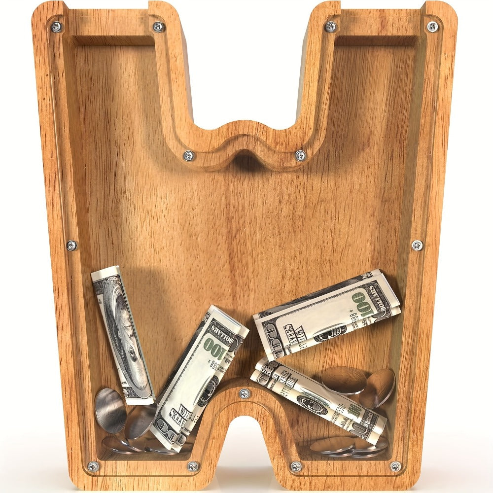 Wooden Letter Penny Bank – Alphabet Coin Bank Savings Box for Kids & Adults, Personalized Money Bank Birthday Gift
