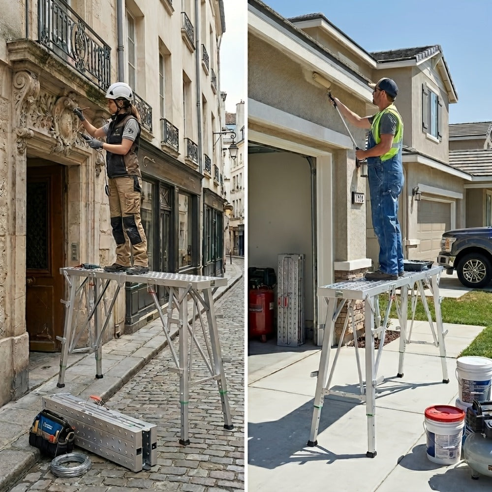 Folding Work Platform Scaffold Portable Adjustable Height Ladder Stool for Entryways, Bedrooms and Living Spaces