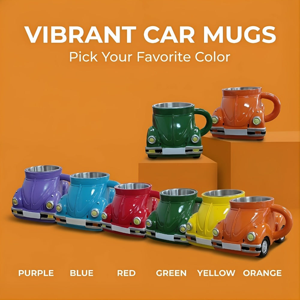Sports-Car-Shaped Coffee Mug with Silver-Tone Interior, Door-Style Handle and Six Body Colors