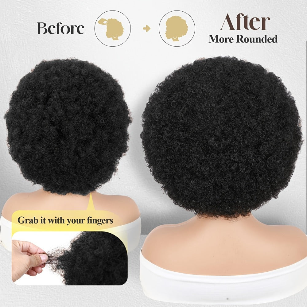 Afro Curly Headband Wig for Women Short Kinky Curly 180% Density – No Lace No Glue Synthetic Wig with Attached Headband, Heat Resistant