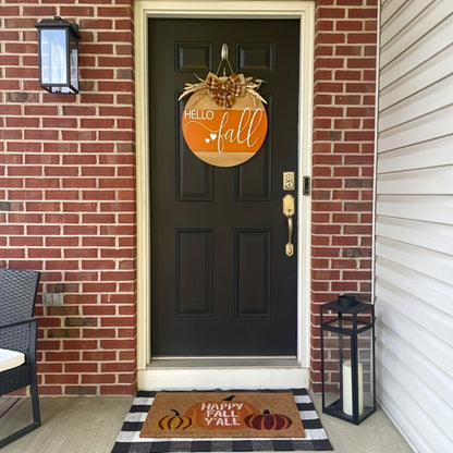 Hello Fall 3D Door Hanger – Autumn Harvest Pumpkin Wheat Bow Fall Wreath Door Sign Seasonal Home Decor
