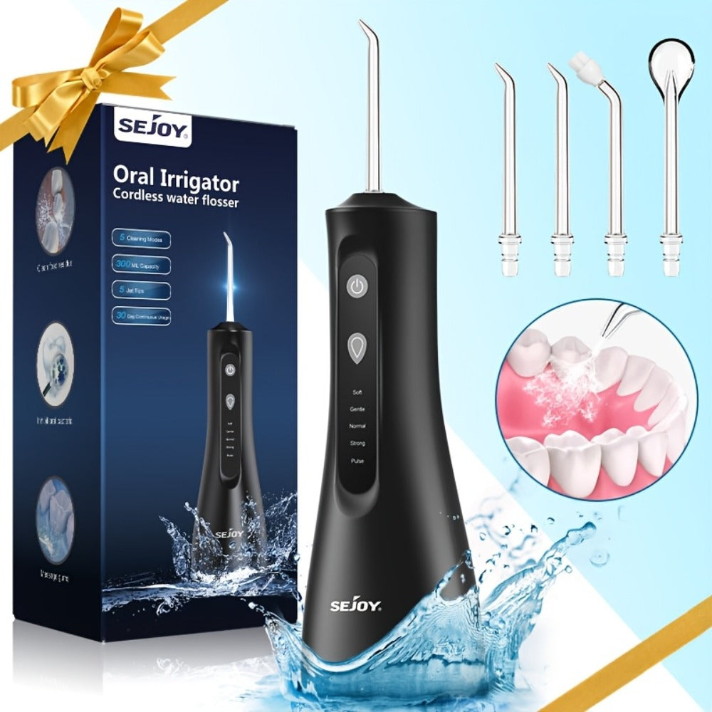 Water Flosser Cordless Oral Irrigator with Five Modes, Five Jet Tips, 1800mAh Battery and Pink or Black Options